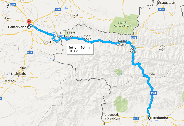 2016-03-20 09_39_23-Dushanbe, Tajikistan to Samarkand, Uzbekistan - Google Maps
